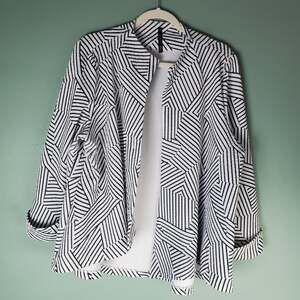 IC By Connie K Womens Black White Striped Cuffed Sleeves Jacket Size XXL